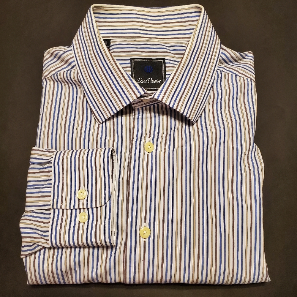 David Donahue Blue Stripe Dress Shirt